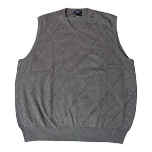 VTG Preppy Dockers Charcoal Gray V-Neck Argyle Cotton Lightweight Sweater Vest